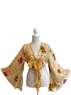 Festival Stall LTD Boho festival Clothing Bell Sleeve Crop Top blouse Boho Hippy Festival retro Sari Silk summer UK 8 - 16