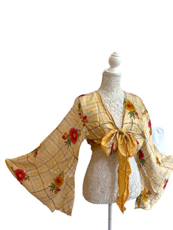 Festival Stall LTD Boho festival Clothing Bell Sleeve Crop Top blouse Boho Hippy Festival retro Sari Silk summer UK 8 - 16