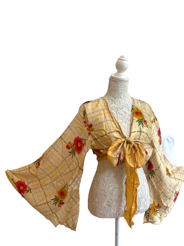 Festival Stall LTD Boho festival Clothing Bell Sleeve Crop Top blouse Boho Hippy Festival retro Sari Silk summer UK 8 - 16