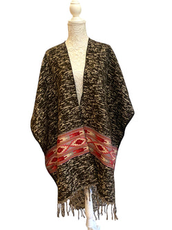 BLACK Shawl throw cape wrap wool blanket warm Nepalese yoga festival hippie boho
