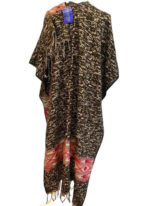BLACK Shawl throw cape wrap wool blanket warm Nepalese yoga festival hippie boho