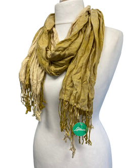GOLD dip dye Scarf wrap, crinkle cotton, Boho hippy goth, long tassel LETTUCE OF LONDON gift idea