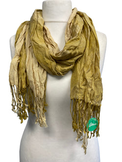 GOLD dip dye Scarf wrap, crinkle cotton, Boho hippy goth, long tassel LETTUCE OF LONDON gift idea