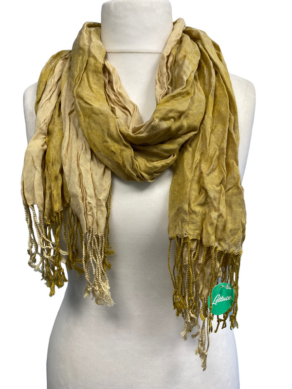 GOLD dip dye Scarf wrap, crinkle cotton, Boho hippy goth, long tassel LETTUCE OF LONDON gift idea