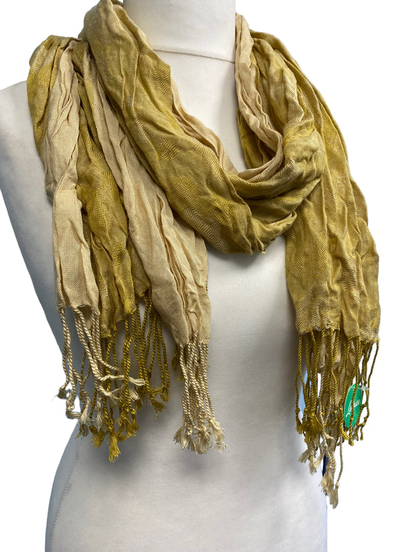 GOLD dip dye Scarf wrap, crinkle cotton, Boho hippy goth, long tassel LETTUCE OF LONDON gift idea