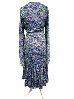 Boho hippie SILK Kimono Cover Up Wrap Long gown robe dress duster coat BLUE