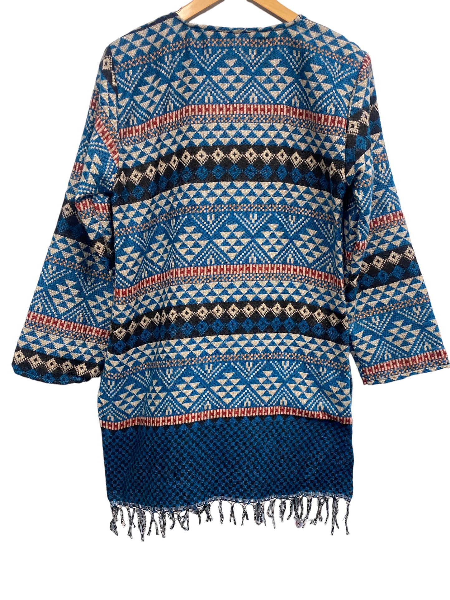 TUNIC Boho hippie JUMPER PULLOVER SWEATER BLUE winter warm tassel top UK 8 - 14