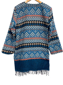 TUNIC Boho hippie JUMPER PULLOVER SWEATER BLUE winter warm tassel top UK 8 - 14