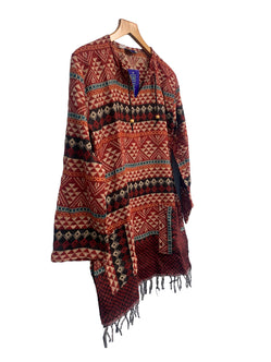 Festival Stall LTD Boho festival Clothing Boho hippie red check winter warm tassel long sleeve blouse top tunic uk 12 14