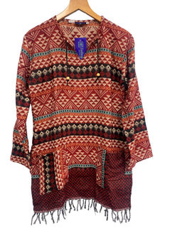 Festival Stall LTD Boho festival Clothing Boho hippie red check winter warm tassel long sleeve blouse top tunic uk 12 14
