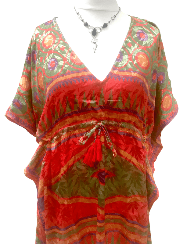 Festival Stall LTD Boho festival Clothing Long Tunic Kaftan Top Cover up dress Boho Hippy vintage Sari Silk ONE SIZE 8 - 18