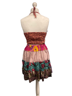 Crop Top & Mini Skirt Festival outfit Boho Hippy Sari Silk summer vest One Size