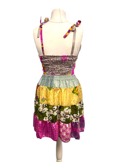 Crop Top & Mini Skirt Festival outfit Boho Hippy Sari Silk summer vest One Size