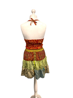 Crop Top & Mini Skirt Festival outfit Boho Hippy Sari Silk summer vest One Size