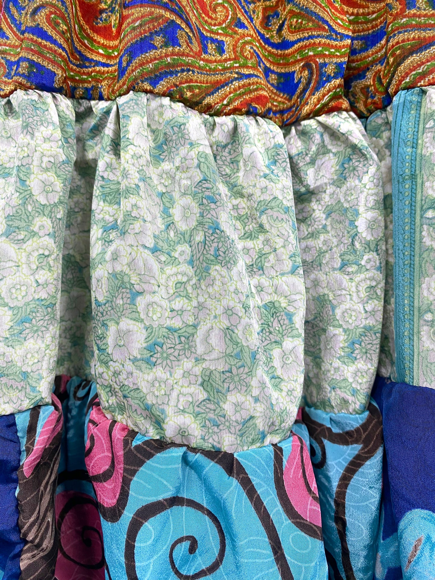 SKIRT Patchwork Mini short Festival outfit Boho Hippy Sari Silk summer One Size