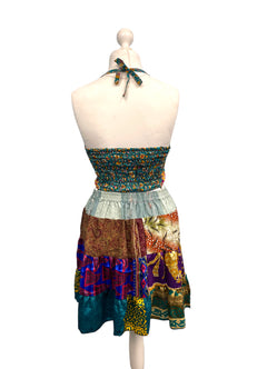 Crop Top & Mini Skirt Festival outfit Boho Hippy Sari Silk summer vest One Size