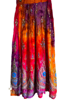 Peony Long Skirt, PINK & ORANGE, Tie Dye Sequined, Festival Boho Hippie Maxi style UK 8 10 12 14