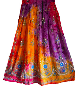 Peony Long Skirt, PINK & ORANGE, Tie Dye Sequined, Festival Boho Hippie Maxi style UK 8 10 12 14