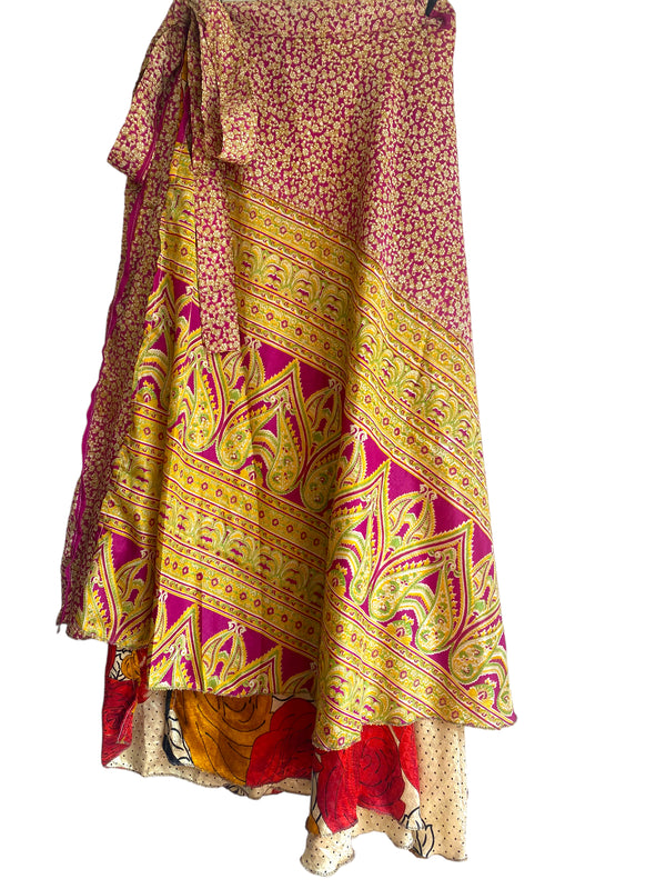 Festival Stall LTD Boho festival Clothing Wrap Skirt Vintage long Maxi Boho Hippy Sari Silk Blue Festival summer UK 8 - 18