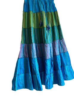 Boho Long skirt, Turquoise BLUE & Green, Summer layered, Festival Hippie Maxi style UK 8 10 12 16