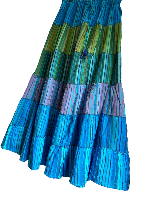 Boho Long skirt, Turquoise BLUE & Green, Summer layered, Festival Hippie Maxi style UK 8 10 12 16