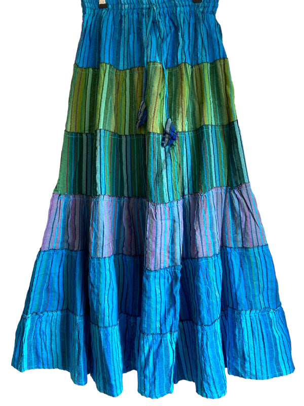 Boho Long skirt, Turquoise BLUE & Green, Summer layered, Festival Hippie Maxi style UK 8 10 12 16