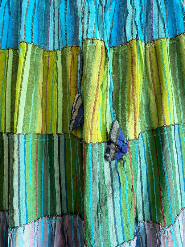 Boho Long skirt, Turquoise BLUE & Green, Summer layered, Festival Hippie Maxi style UK 8 10 12 16