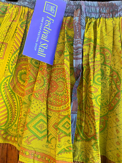 Eryn Green Blue Glow Skirt - Size S-M-L adjustable waist, 25 ft , ATS, Silk Full Circle Skirt, Boho, Cosplay, Steampunk