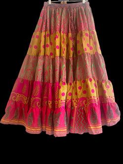 PINK Full circle SARI SILK Glow Skirt - Size S-M-L adjustable waist, 25 ft , ATS, Silk Full Circle Skirt, Boho, Cosplay, Steampunk