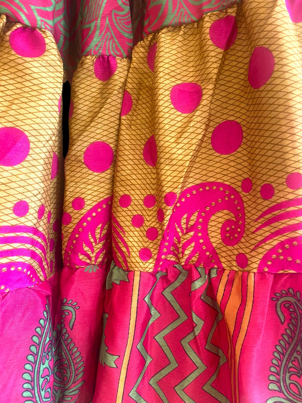 PINK Full circle SARI SILK Glow Skirt - Size S-M-L adjustable waist, 25 ft , ATS, Silk Full Circle Skirt, Boho, Cosplay, Steampunk