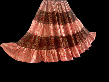 PINK & RED Full circle SARI SILK Glow Skirt - Size S-M-L adjustable waist, 25 ft , ATS, Silk Full Circle Skirt, Boho, Cosplay, Steampunk