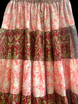 PINK & RED Full circle SARI SILK Glow Skirt - Size S-M-L adjustable waist, 25 ft , ATS, Silk Full Circle Skirt, Boho, Cosplay, Steampunk