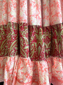 PINK & RED Full circle SARI SILK Glow Skirt - Size S-M-L adjustable waist, 25 ft , ATS, Silk Full Circle Skirt, Boho, Cosplay, Steampunk