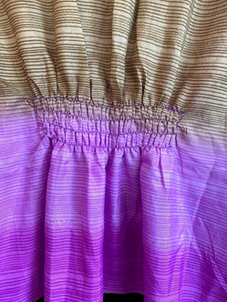 Kaftan Tunic Top, Purple & Beige Boho hippy festival style, ,sari silk, Blouse, Beach