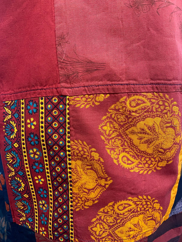 Festival Stall LTD Boho festival Clothing Short RED pixie tunic dress, Festival Boho Hippie, Patchwork Cotton hooded hoodie mini UK 8 10 12 14