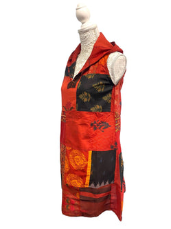 Festival Stall LTD Boho festival Clothing Short RED pixie tunic dress, Festival Boho Hippie, Patchwork Cotton hooded hoodie mini UK 8 10 12 14