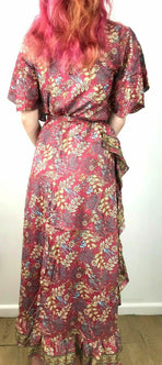 Wrap Dress boho hippy Festival SILK Dusky PINK party wedding outfit One Sz 8-14