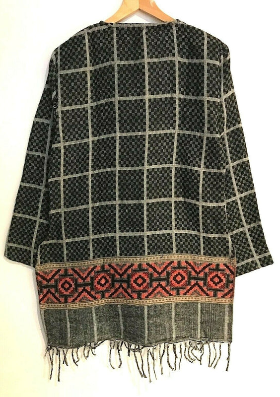 Festival Stall LTD Boho festival Clothing Boho hippie festival grey red warm tassel long sleeve blouse top tunic 12 14