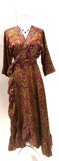 Boho hippy Festival Long maxi Sari-Silk pretty summer Wrap Dress UK 8 10 12 14