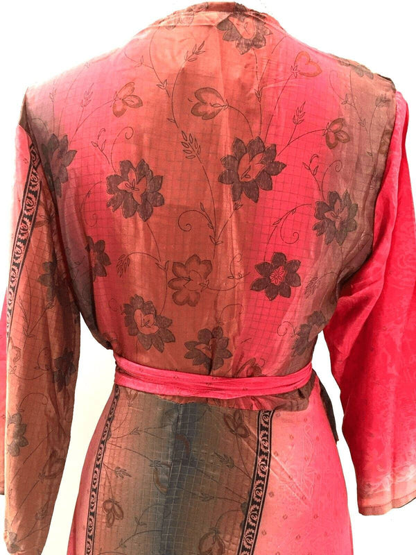 Boho hippy Festival Long maxi Sari-Silk pretty summer Wrap Dress UK 8 10 12 14