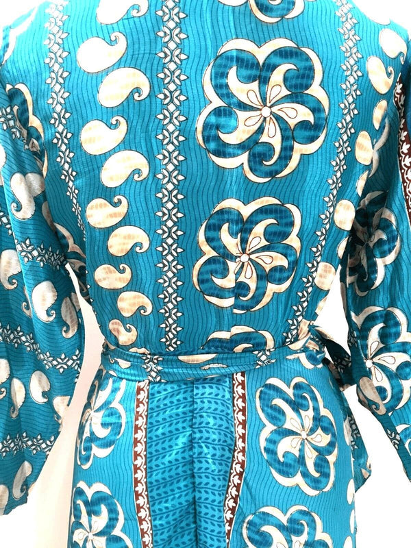 Boho hippy Festival Long maxi Sari-Silk pretty summer Wrap Dress UK 8 10 12 14