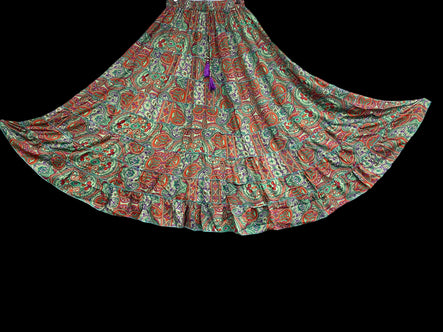 SILK MAXI SKIRT Festival boho hippie gypsy flared Floaty casual One Size 8-18