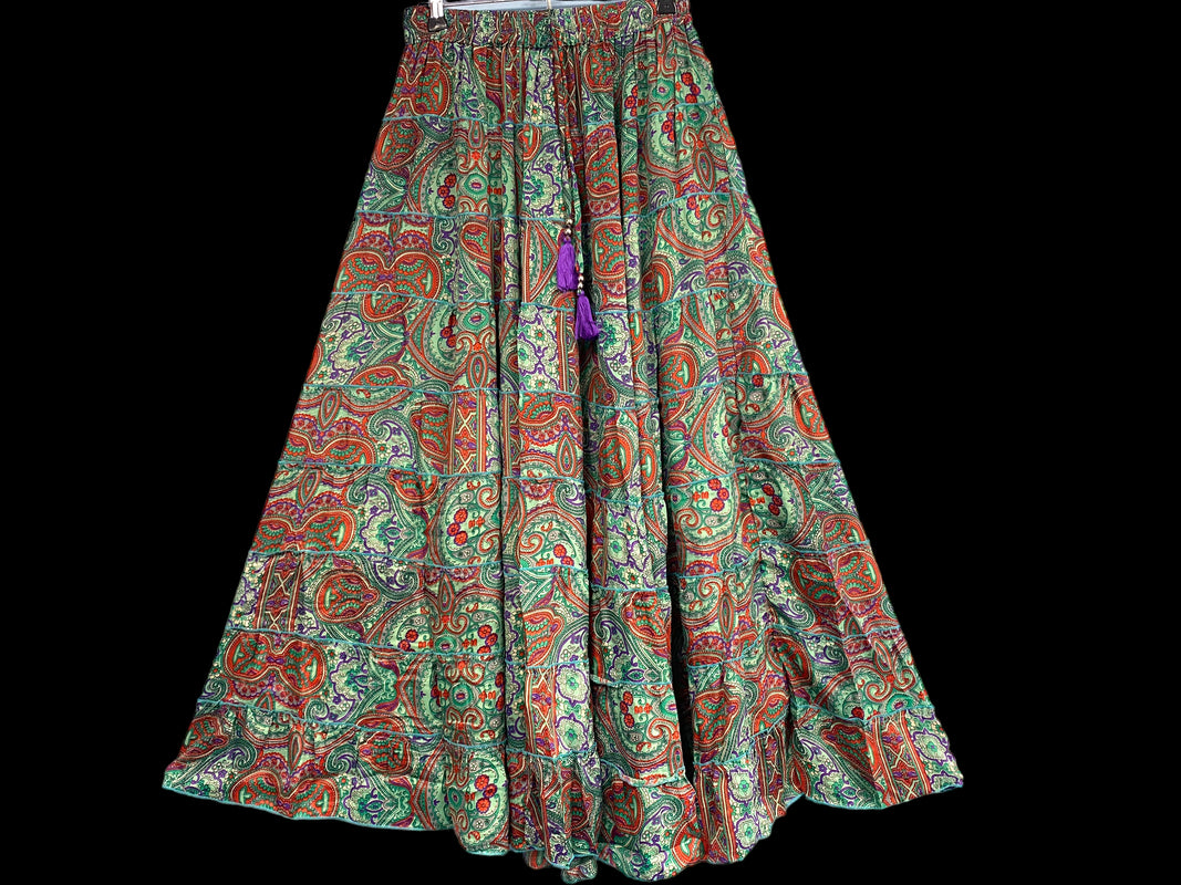 SILK MAXI SKIRT Festival boho hippie gypsy flared Floaty casual One Size 8-18