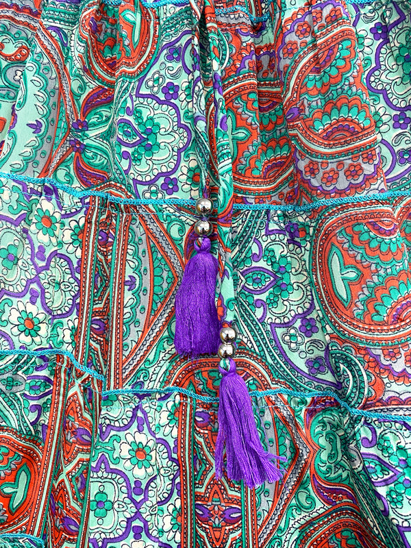 SILK MAXI SKIRT Festival boho hippie gypsy flared Floaty casual One Size 8-18