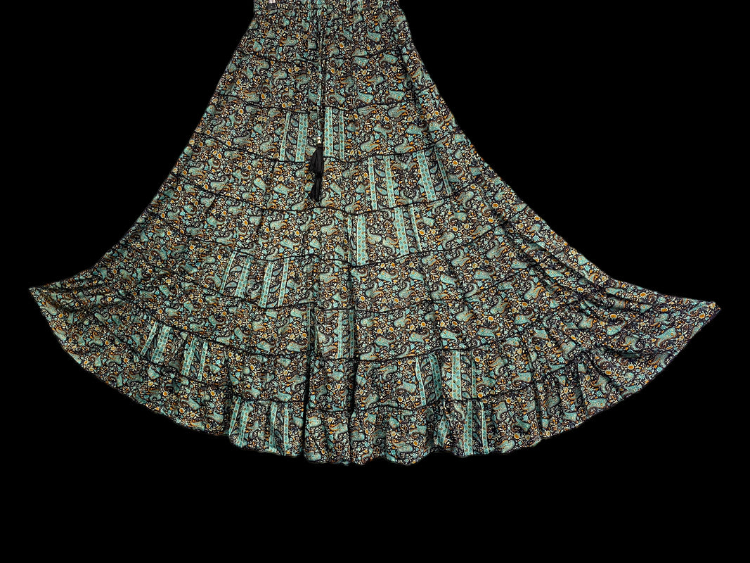 Festival Stall LTD Boho festival Clothing MINT Black SILK skirt, long layered maxi, pretty Festival Boho Hippie Gypsy party style UK 8 - 18