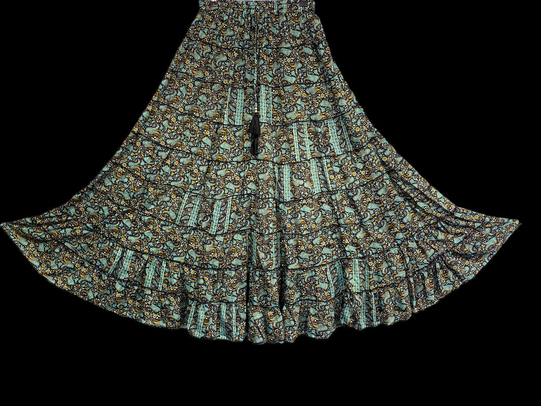 Festival Stall LTD Boho festival Clothing MINT Black SILK skirt, long layered maxi, pretty Festival Boho Hippie Gypsy party style UK 8 - 18