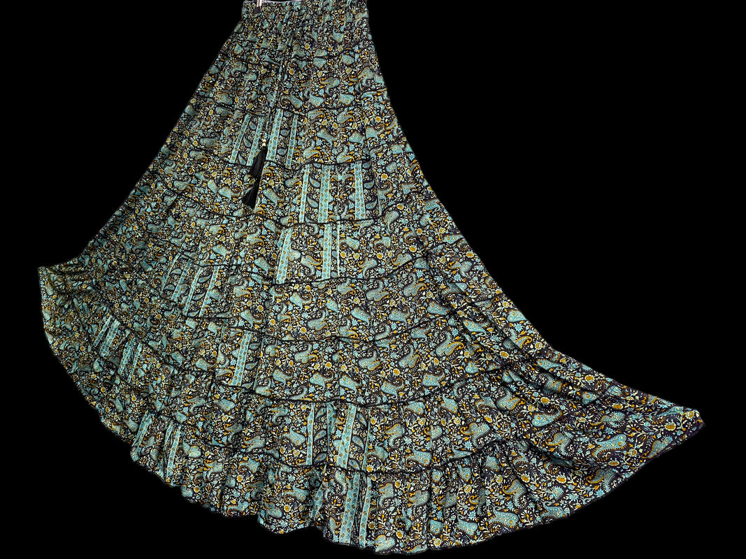 Festival Stall LTD Boho festival Clothing MINT Black SILK skirt, long layered maxi, pretty Festival Boho Hippie Gypsy party style UK 8 - 18