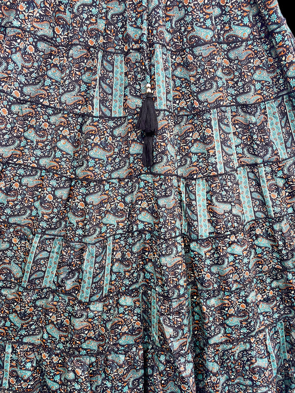 Festival Stall LTD Boho festival Clothing MINT Black SILK skirt, long layered maxi, pretty Festival Boho Hippie Gypsy party style UK 8 - 18