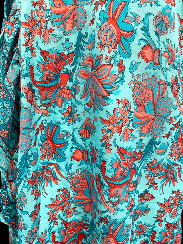 BLUE Pure Silk Wrap Dress long Boho Hippy Festival party wedding outfit UK 8-14