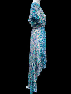 Festival Stall LTD Boho festival Clothing Blue Jade Boho SILK maxi dress | Asymmetric long length Summer| Royal Elegant godess hippie | Vacation | Festival Wedding Party outfit